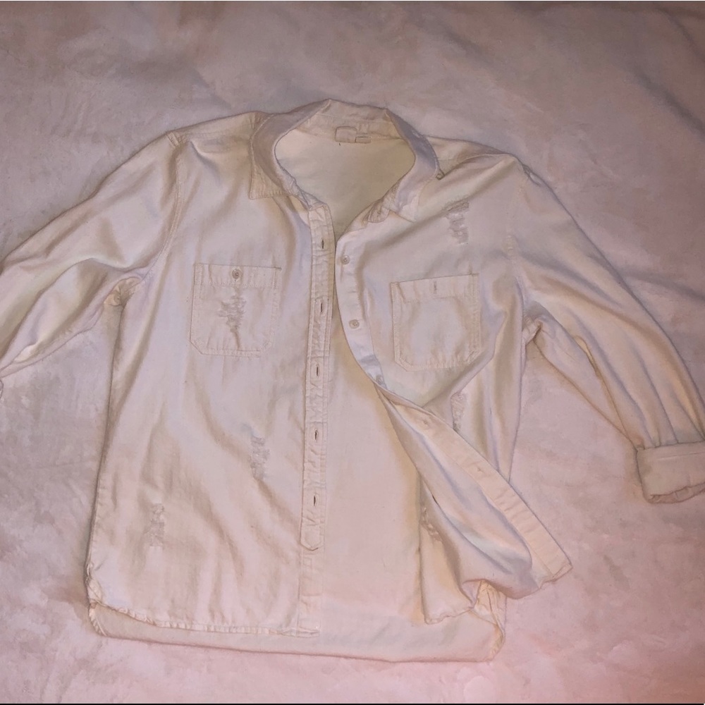 Distressed button down